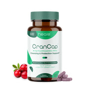 CranCap bottle on a clean surface, convenient daily urinary health support.