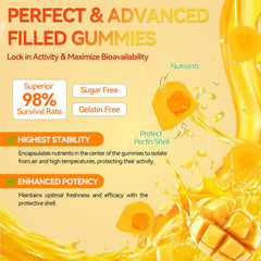 Crasye Probiotic Gummies mango flavor close-up suggesting tasty daily gut support