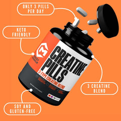 Crazy Muscle creatine pills tablets pack designed for pre- and post-workout use.