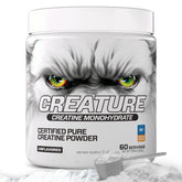 CREATURE Creatine Monohydrate bottle closeup for clean performance support.