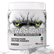 CREATURE Creatine Monohydrate bottle closeup for clean performance support.
