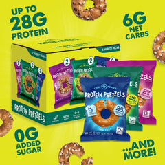CRISP POWER protein pretzels everything bag displays savory mix and fiber-friendly crunch.