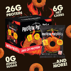 CRISP POWER Protein Pretzels package reveals low net carbs for keto-friendly snacking.