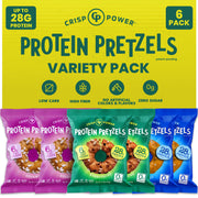 CRISP POWER protein pretzels sea salt bag shows crunchy texture and protein boost.