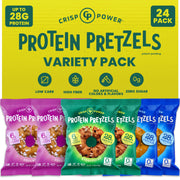 CRISP POWER protein pretzels sea salt bag showing high-protein on-the-go snack