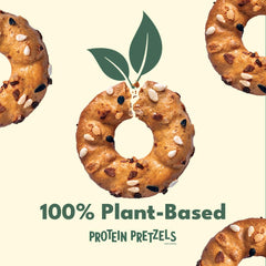 Crisp Power Protein Pretzels Vegan Label indicates 100% plant-based ingredients.
