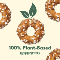CRISP POWER Sesame Protein Pretzels ingredient panel highlights plant-based proteins.