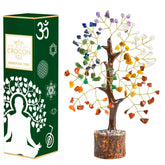 Crocon 7 Chakra Crystal Tree on wooden base boosts calm in living spaces.