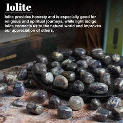 Crocon iolite tumbled stones in pouch for easy gifting and portability