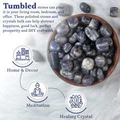 Crocon iolite tumbled stones with crystal guide for learning uses