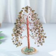 Crocon Labradorite gemstone tree with geode base promotes focus and calm ambiance.