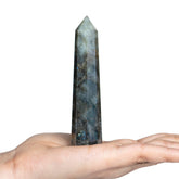 Crocon Labradorite tower wand closeup shows octagon facets for meditation