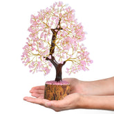 Crocon Rose Quartz Tree of Life decor with pink crystals for gentle energy.