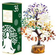 Crocon seven chakra gemstone money tree close-up showing vivid crystals and craftsmanship