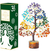 Crocon Seven Chakra Crystal Tree of Life on golden wire decor for energy balance
