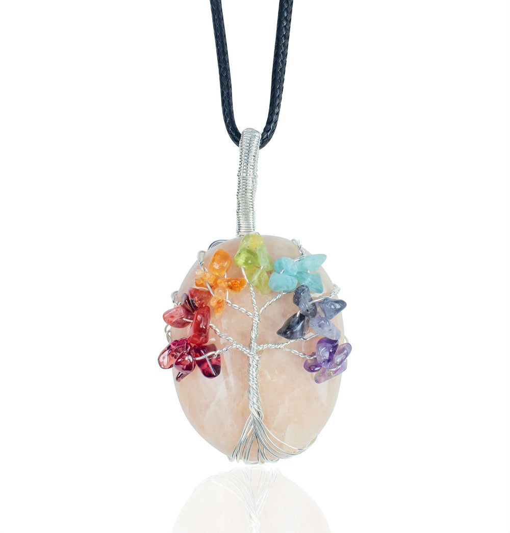 Crocon Tree of Life Oval Pendant with peach moonstone for balanced style.