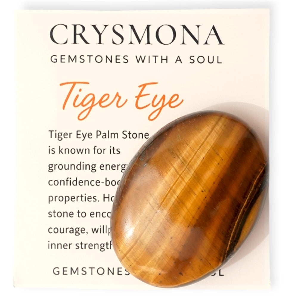 Crysmona tiger eye palm stone close-up showing grounding energy