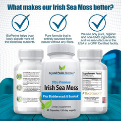 Organic Irish sea moss label highlighting mineral-rich natural blend