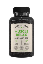 Crystal Star Muscle Relax bottle highlighting herbal blend for post-workout comfort