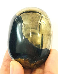 CRYSTALMIRACLE Golden Pyrite Oval PalmStone polished surface sparks calm.
