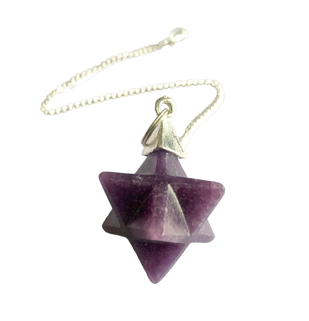 CRYSTALMIRACLE Lepidolite Merkaba Pendulum for grounding and intuition enhancement.