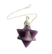 CRYSTALMIRACLE Lepidolite Merkaba Pendulum for grounding and intuition enhancement.