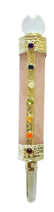 CRYSTALMIRACLE Rose Quartz wand close-up for calming energy and balance.