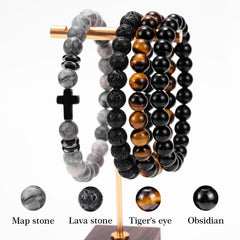 Crystery black obsidian bead bracelet for bold style.