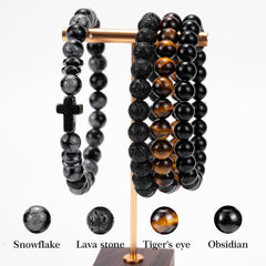 Crystery elastic-cord bracelets with adjustable fit for comfortable wear.