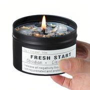CULACEE Crystal Candles Fresh Start jar with crystals for mindful rituals.