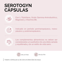 Cumlaude Serotogyn 60 capsules bottle back, ingredients may support daily balance.