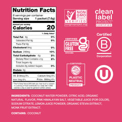 Empaque de Cure Hydration con 8 sobres para viajar y usar.