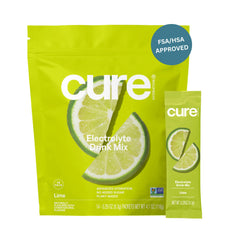 Cure Hydration lime packet closeup for quick on-the-go hydration.