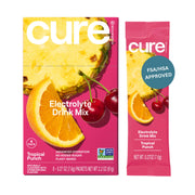 Cure Hydration polvo de electrolitos sabor Tropical Punch para hidratación rápida.