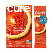 Cure Hydration sobres naranjas sanguinas para rehidratar con sabor natural.