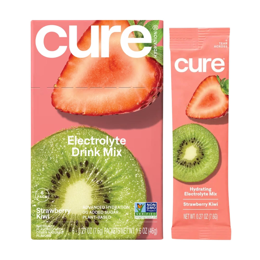 Cure Hydration strawberry kiwi packet ready to mix for on-the-go hydration.
