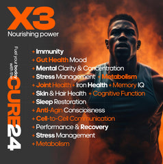 Cure24 Bovine X3 colostrum powder with peach-mango flavor, enjoyable gut-friendly routine