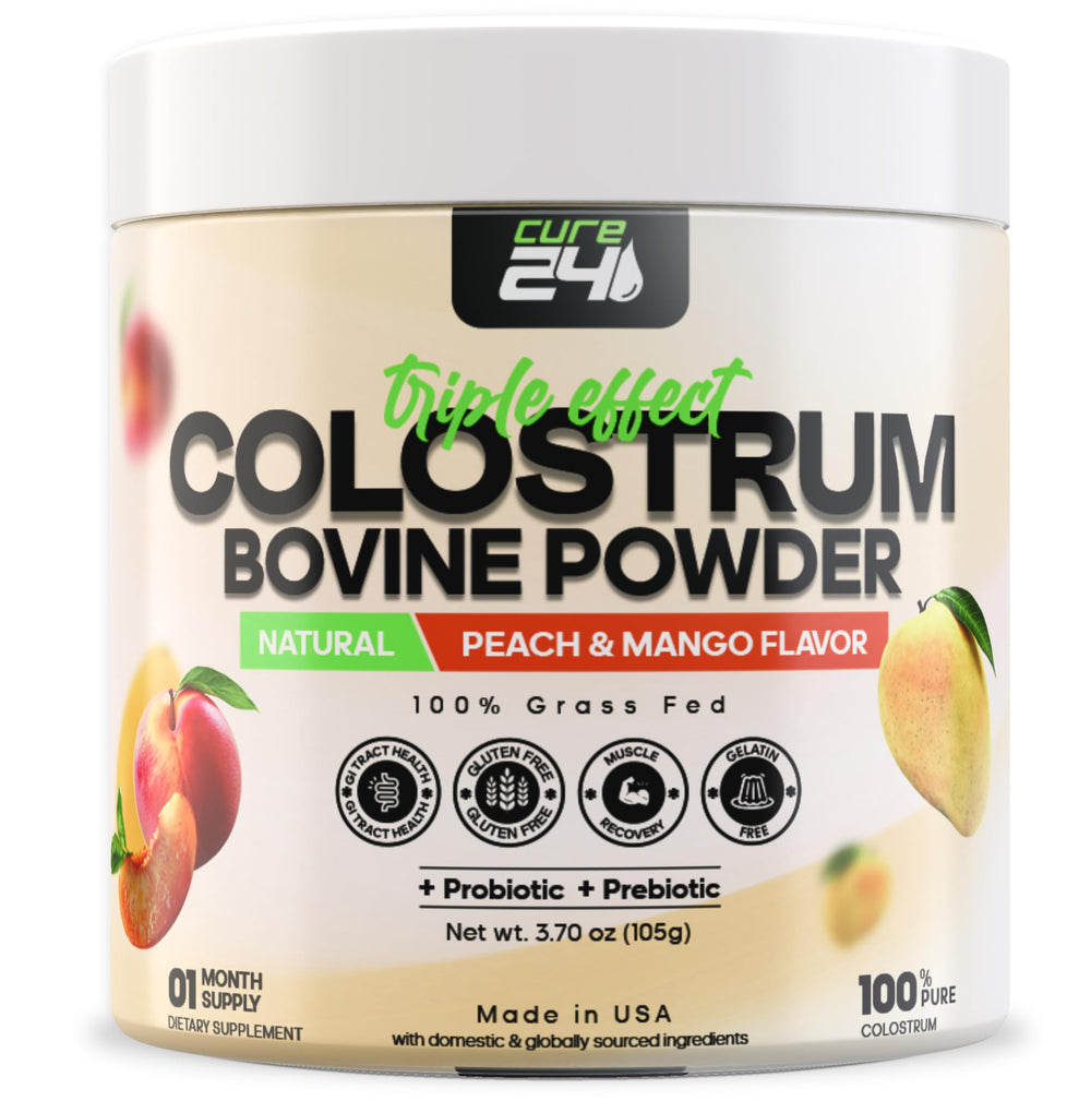 Cure24 Bovine X3 powder container, pure colostrum, supports daily immune health