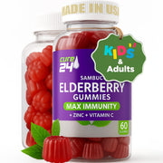 Cure24 Sambucus Gummies bottle close-up for daily immune support.