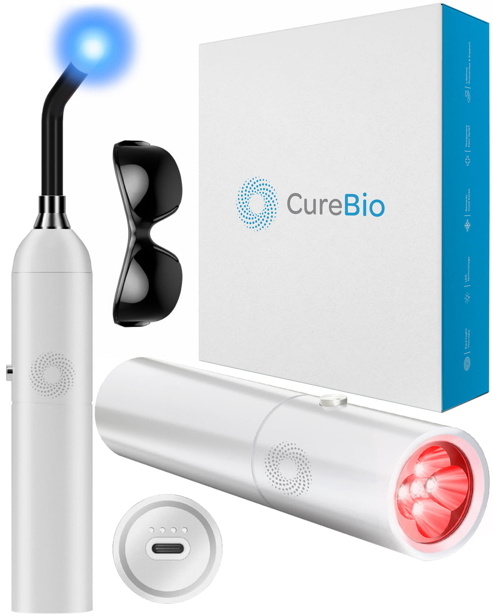 CureBio device with mouth attachment for precise lip area light exposure.