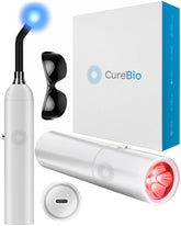 CureBio device with mouth attachment for precise lip area light exposure.