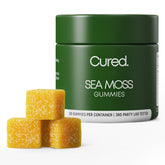 Cured Sea Moss Gummies bottle showing premium, immune-supporting vegan snack.