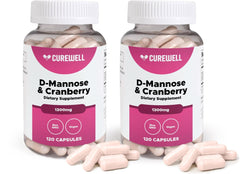 CUREWELL D-Mannose Cranberry bottle-front view promoting urinary health support