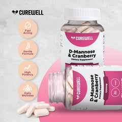 CUREWELL D-Mannose Cranberry capsules closeup for daily use