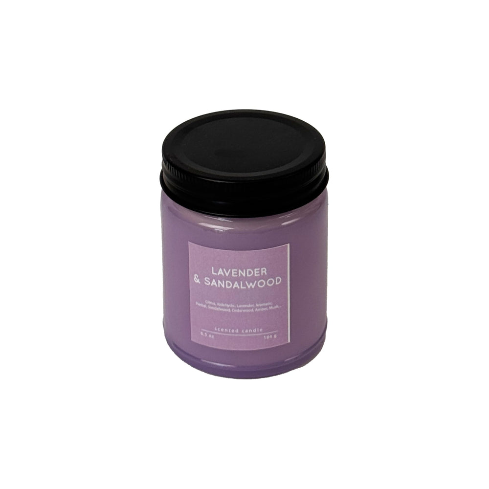 CW Studio Lavender & Sandalwood candle in color glass jar for calm evenings.