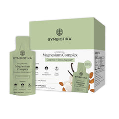 CYMBIOTIKA Liposomal Magnesium Complex bottle closeup showing calm daily supplement benefits