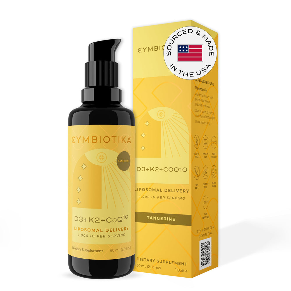 CYMBIOTIKA vitamin D3 + K2 + CoQ10 liquid bottle ready for daily use for convenience