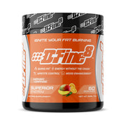 D-Fine8 thermogenic pre-workout bottle boosts energy and focus for training sessions.