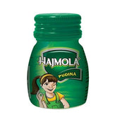 Dabur Hajmola Pudina pack visible, handy after-meal digestive companion.