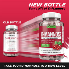 DACHA D-Mannose capsules close-up highlighting high-potency 1500 mg formula.